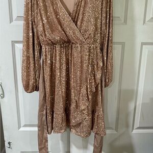 LC Lauren Conrad Sequin Long Sleeve Dress in Gold